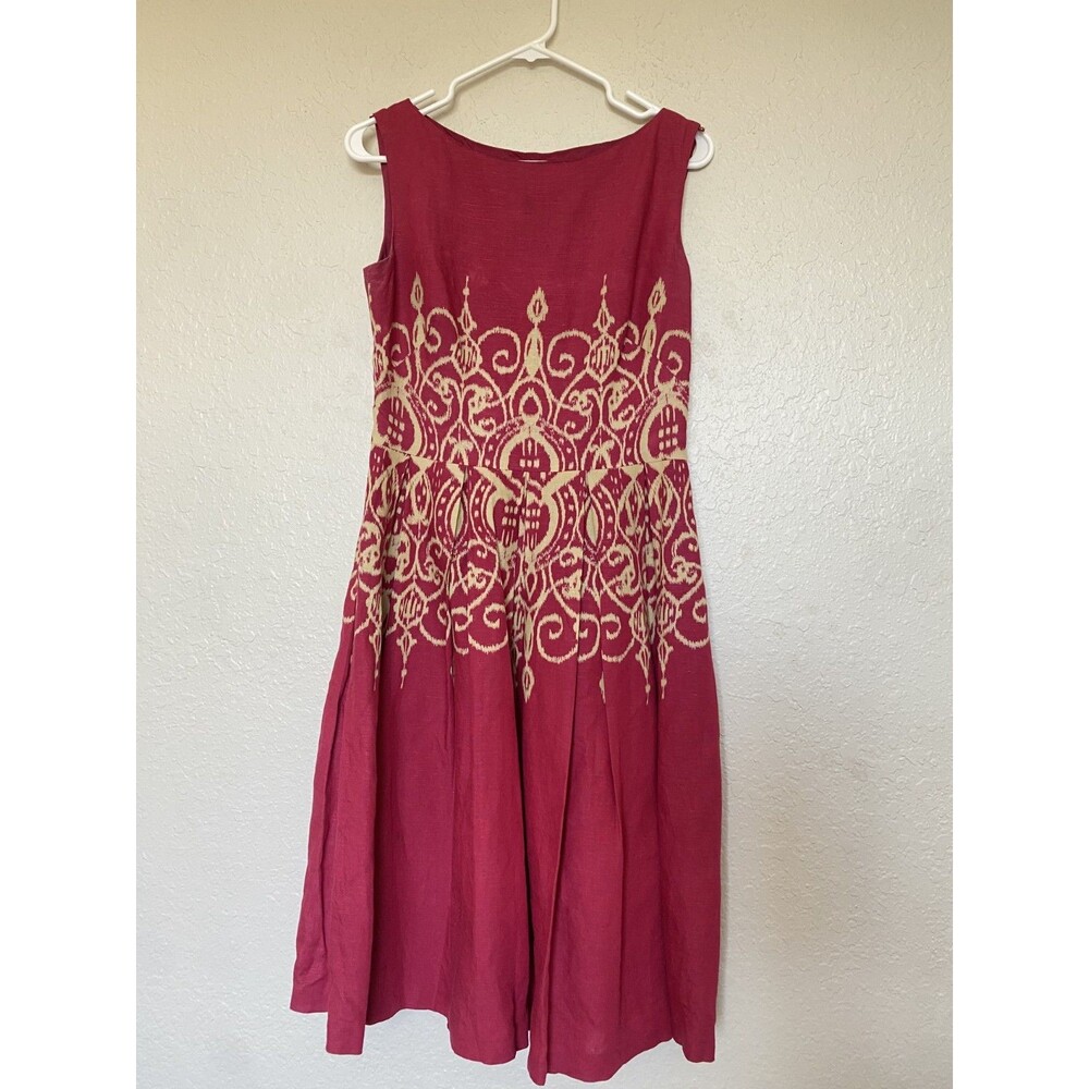 Suzi Chin Maggy Boutique Dress Floral fit & flare knee dress Sleeveless Linen 6